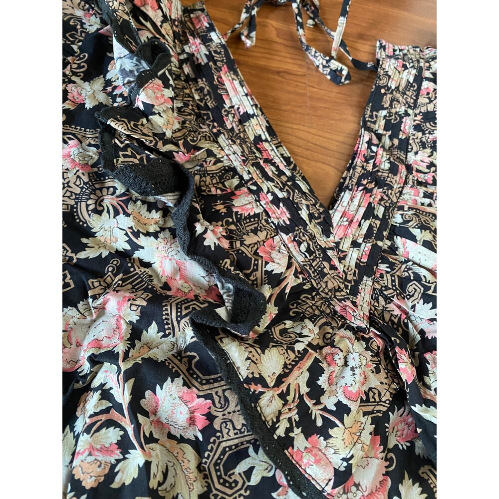 St. Roche Women's Long Sleeve Blouse, Pink Floral / Black, Sz 10 NWT - Picture 2 of 7